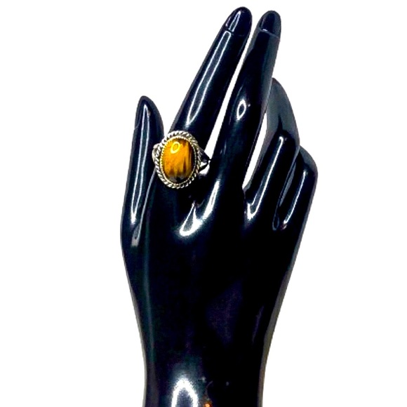 Native American Sterling Silver Ring w Tigers Eye and Woven Detail Sz 10-1/2 - Picture 5 of 17